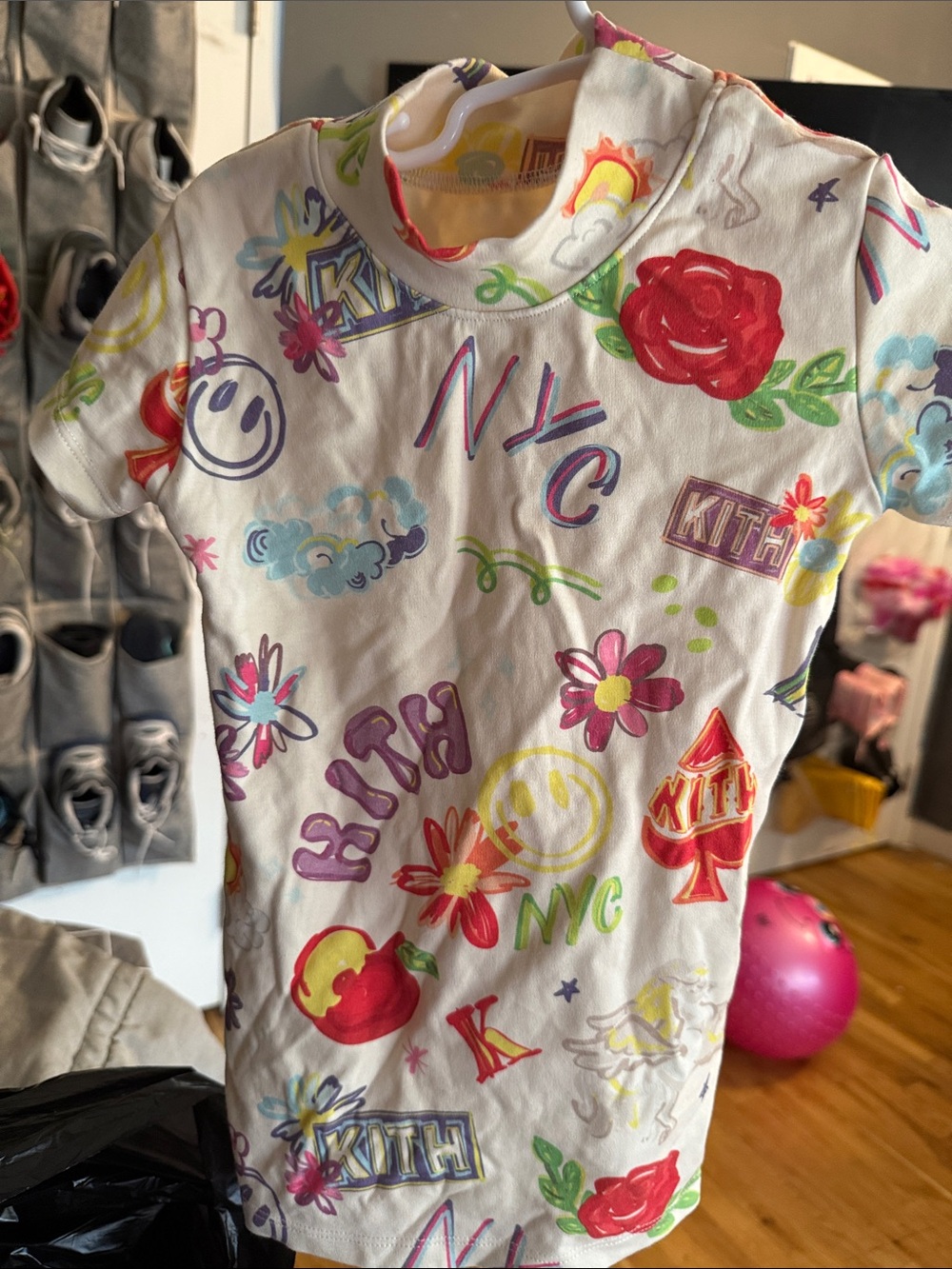 Kith White Short-Sleeve Tee with Multicolor Graffiti Motifs